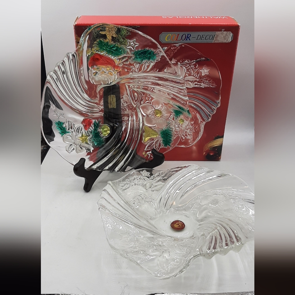 Vintage Waltherglas Zierschale Fruit Bowl Chritmas Season Color Germany Set of 2
